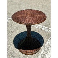 Vintage Woven Rattan Drinks Table