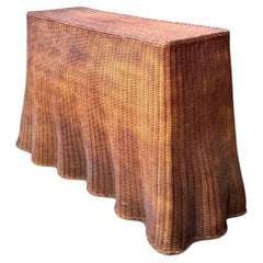 Vintage Woven Rattan Ghost Console Table