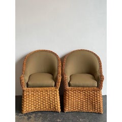 Vintage Woven Rattan Lounge Chairs - A Pair