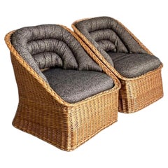Vintage Geflochtene Rattan Lounge Stühle - Ein Paar