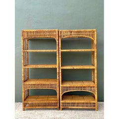 Vintage Woven Rattan Low Etagere - Set of 2
