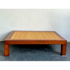 Vintage Woven Rattan “Modern Barn” Coffee Table After Ralph Lauren