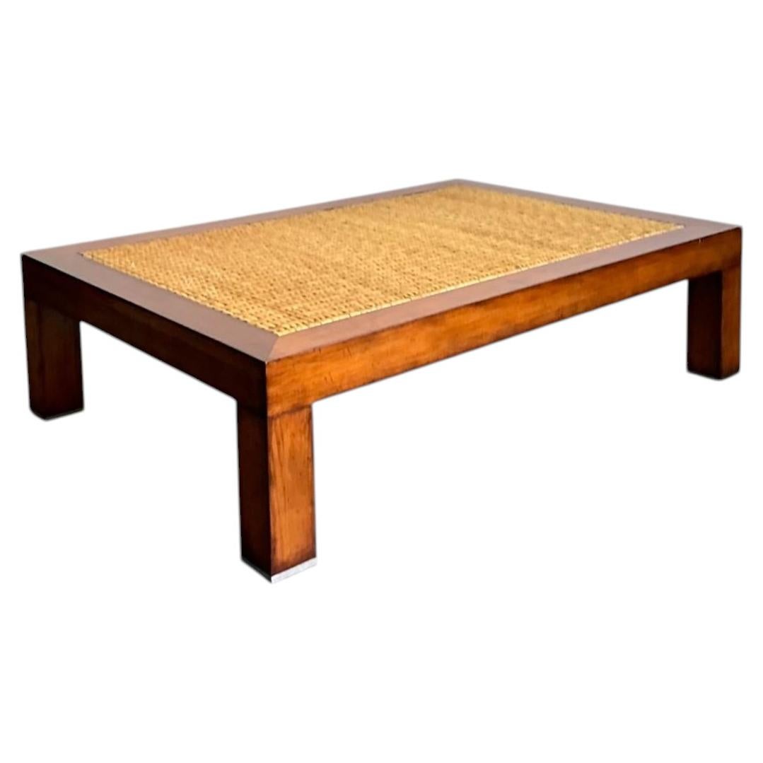 Vintage Woven Rattan “Modern Barn” Coffee Table After Ralph Lauren