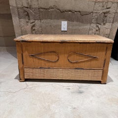 Vintage Woven Rattan or Wicker Storage Trunk Blanket Chest Mid Century