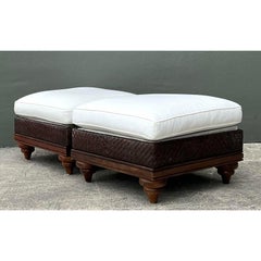 Vintage Woven Rattan Ottomans - A Pair