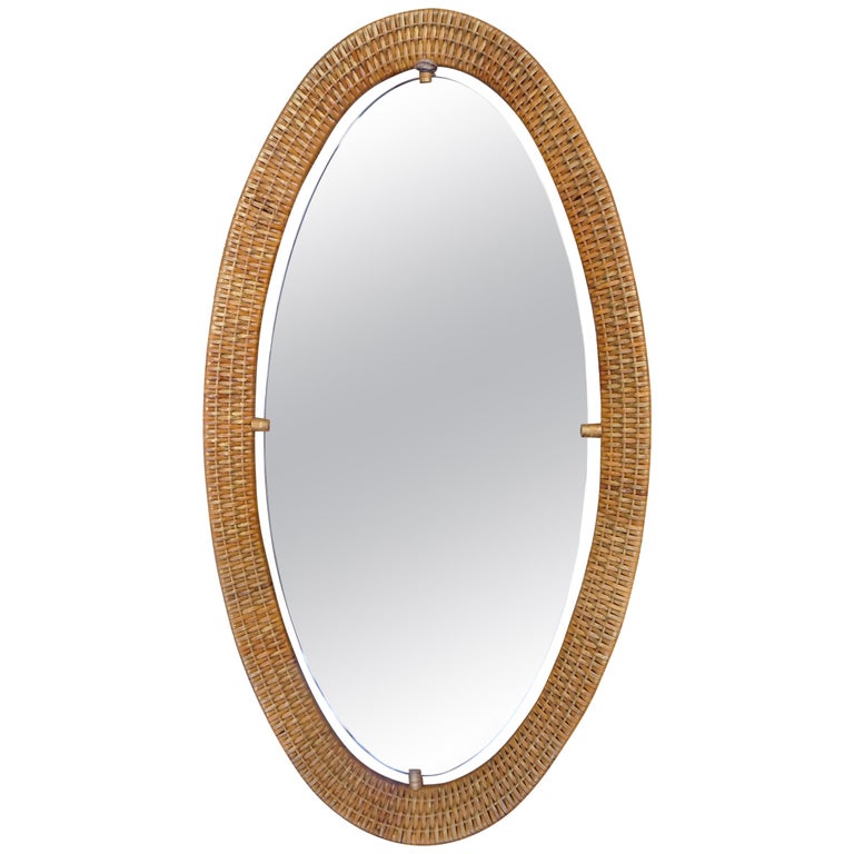 Vintage Woven Rattan Oval Mirror at 1stDibs oval rattan mirror, oval
