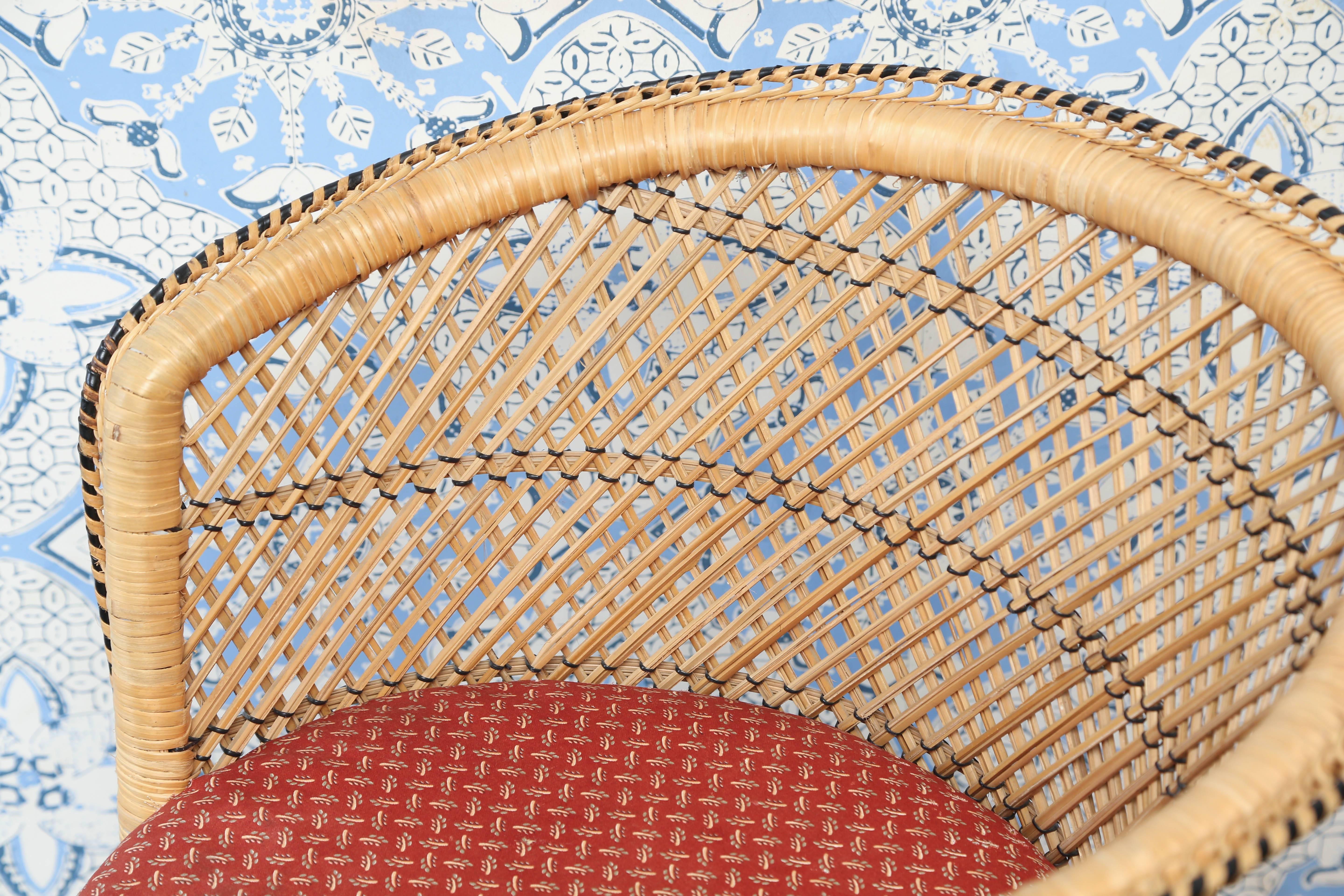 Vintage geflochtene Rattan Pfau Stuhl (20. Jahrhundert)