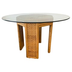 Vintage Woven Rattan Pedestal Dining Table