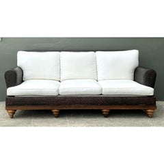 Vintage Woven Rattan Roll Arm Sofa