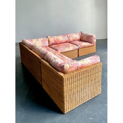 Vintage Woven Rattan Sectional Sofa