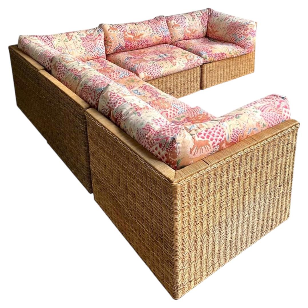 Vintage Woven Rattan Sectional Sofa