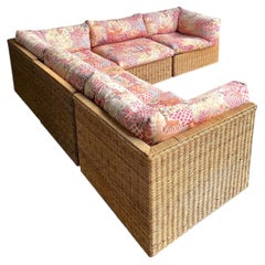 Vintage Woven Rattan Sectional Sofa