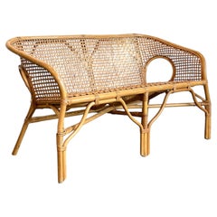 Vintage Woven Rattan Settee