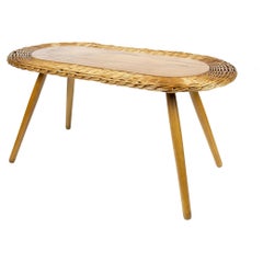 Vintage Woven Rattan Side Table by Jan Kalous for ÚLUV