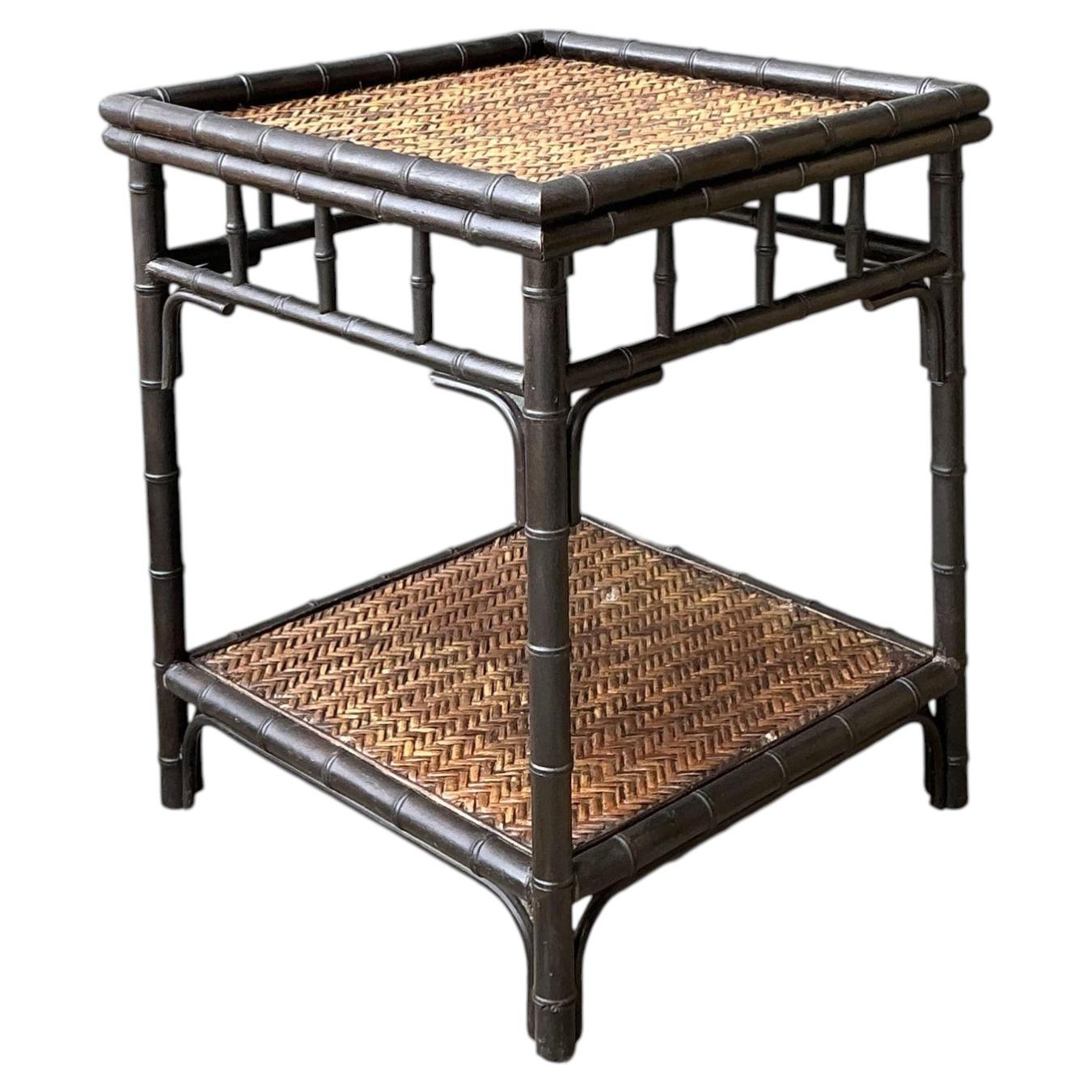 Vintage Woven Rattan Side Table