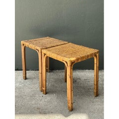 Vintage Woven Rattan Side Tables - Pair