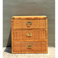 Vintage Woven Rattan Three-Drawer Chest