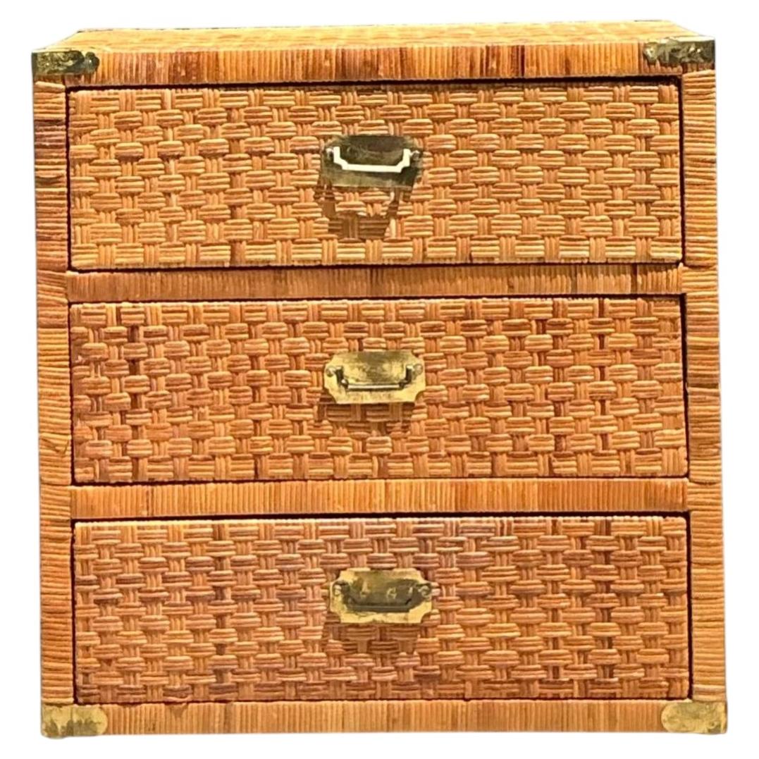 Vintage Woven Rattan Three-Drawer Chest For Sale