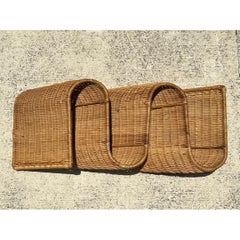 Scultura da parete vintage in rattan intrecciato