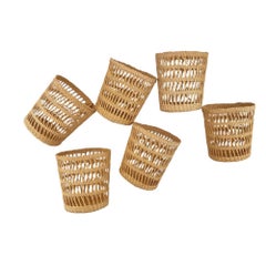 Vintage Woven Rattan Wicker Glashalter, Satz von 6, Coastal Barware