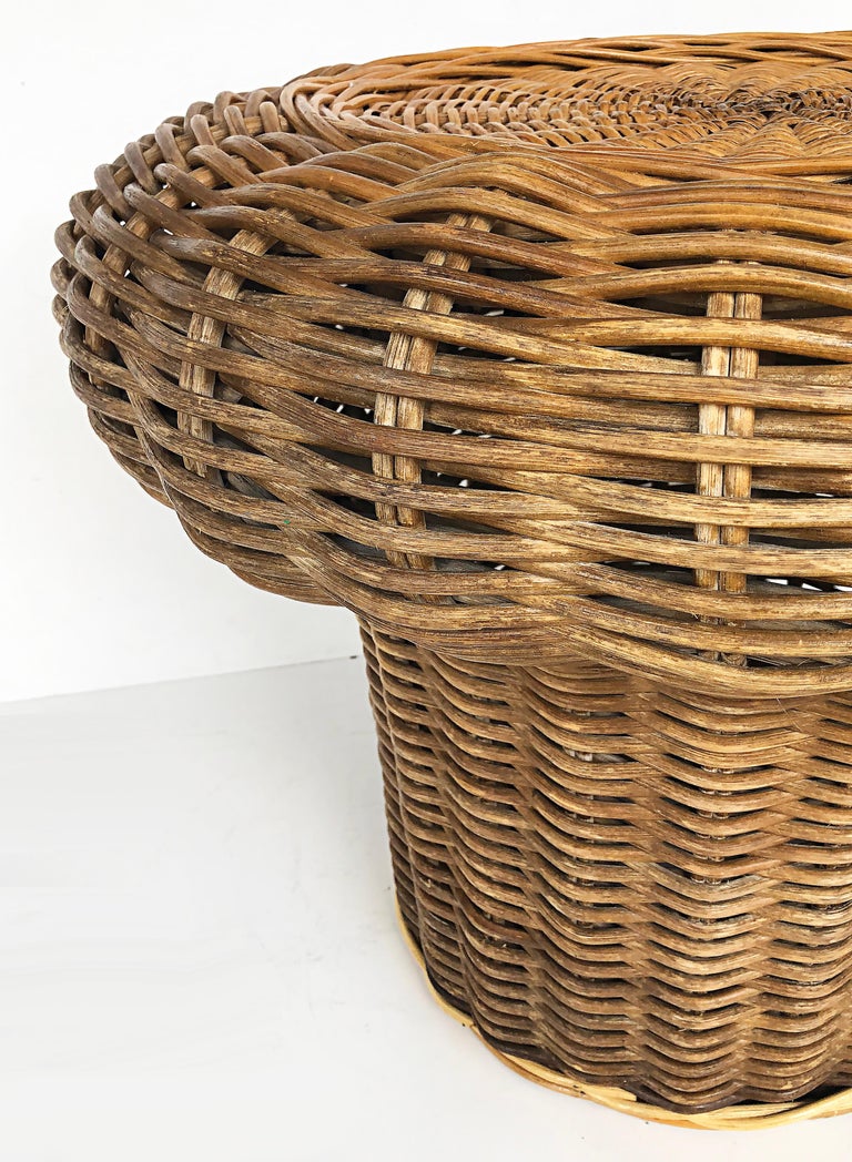 Vintage Woven Rattan Wicker Ottoman/Pouf or Side Table For Sale at