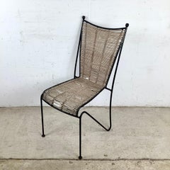 Vintage Woven Reed and Wrought Iron Dining Chair in the Style of Brown Jordan