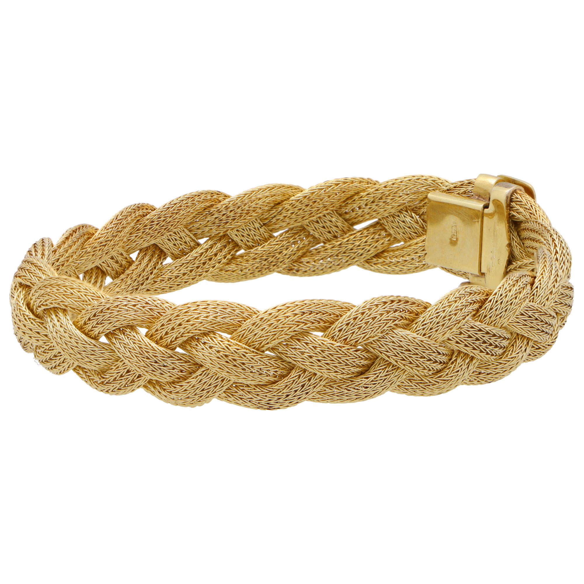 Retro Vintage Woven Rope Bracelet in 14k Yellow Gold 