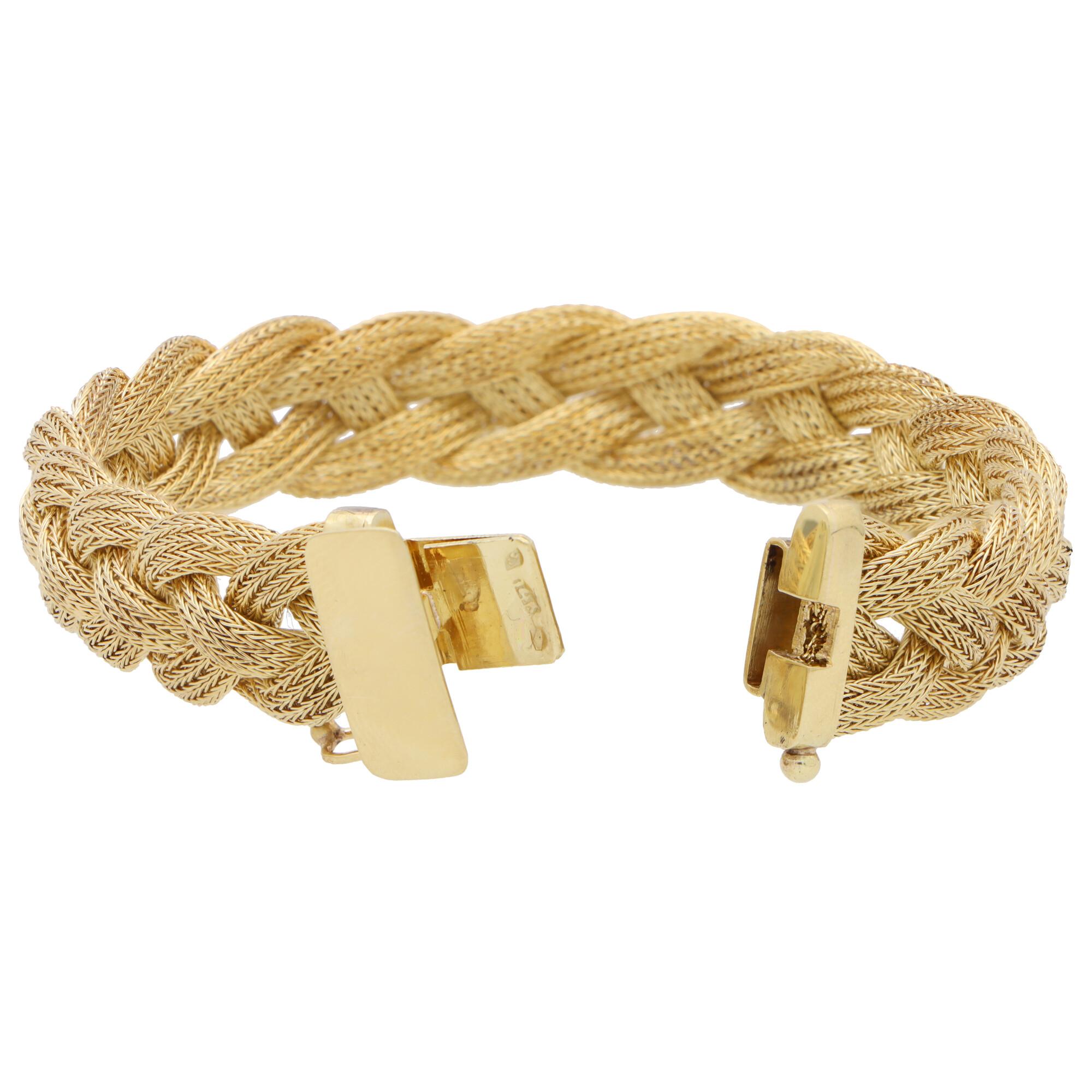 Women's or Men's Vintage Woven Rope Bracelet in 14k Yellow Gold 