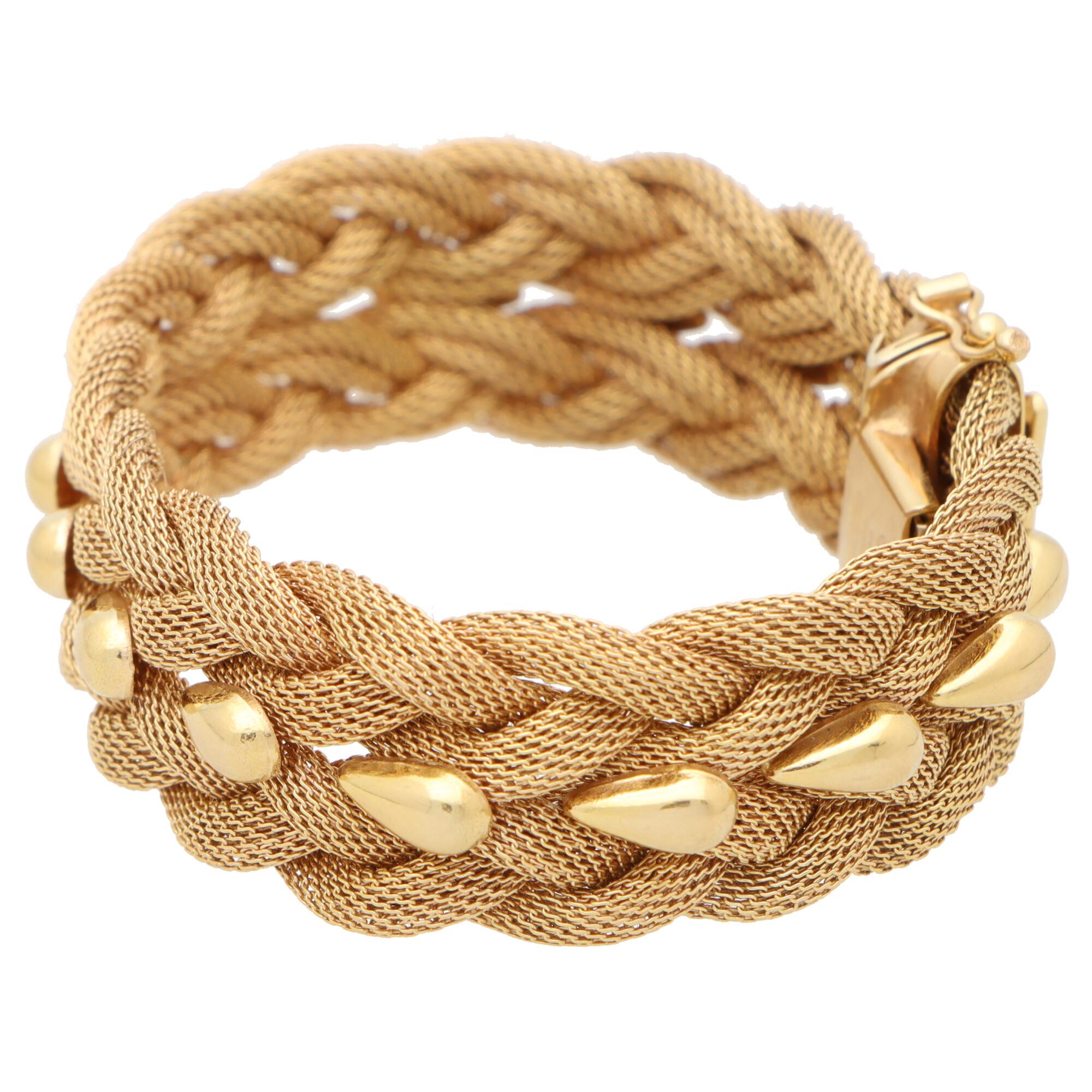 Vintage Woven Rope Bracelet Set in 18k Rose Gold In Good Condition In London, GB