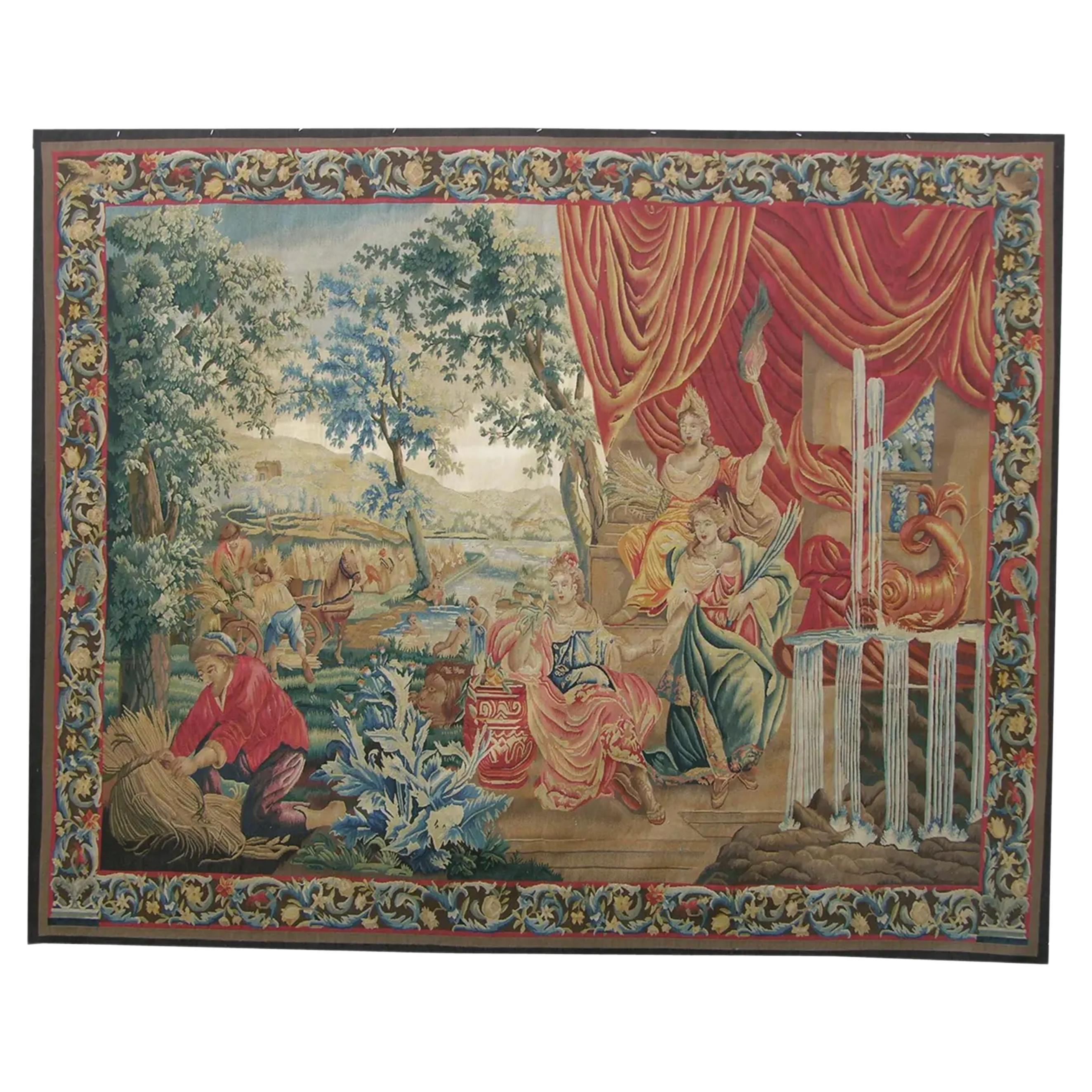 Vintage Woven Scene Tapestry 6.9X5.5 For Sale