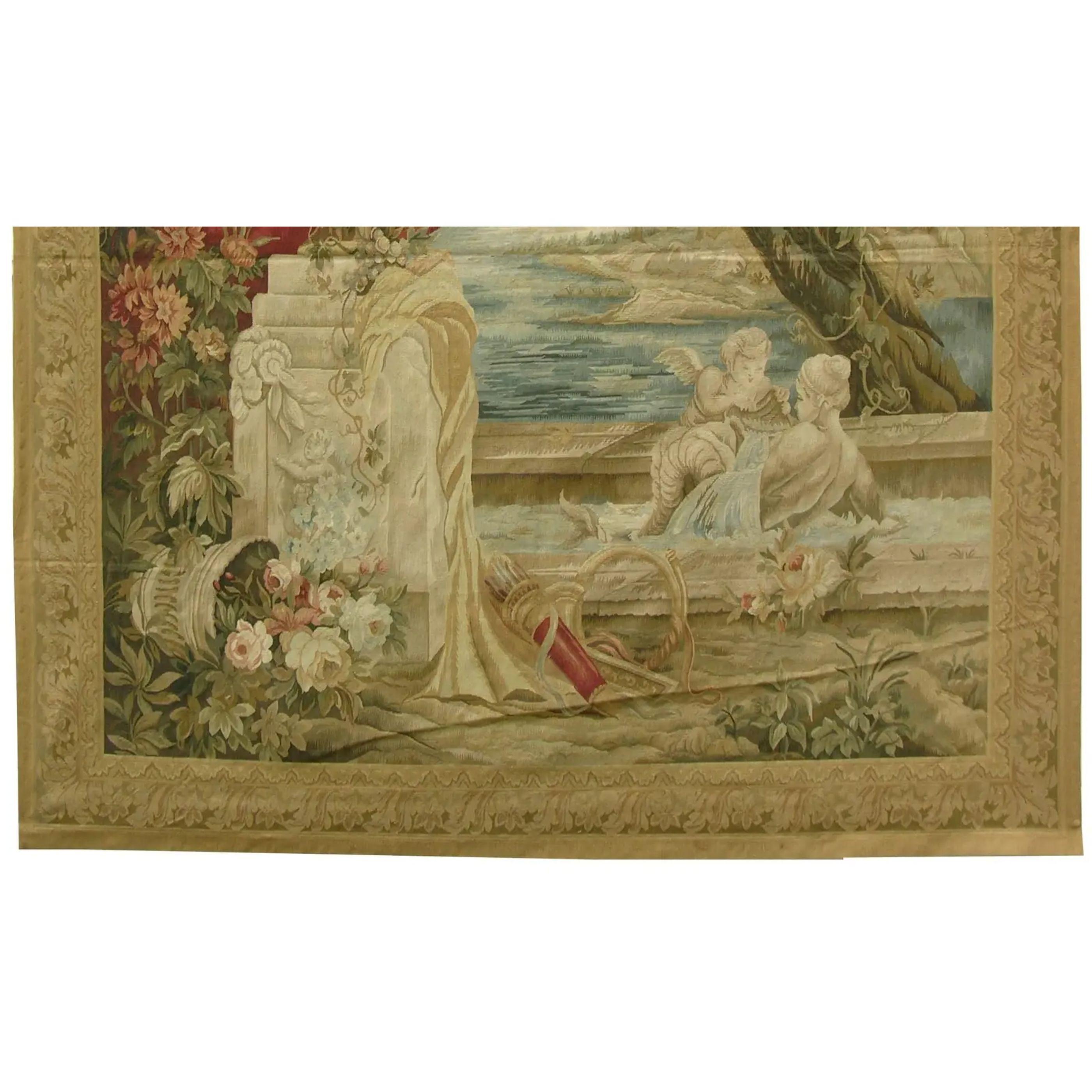 Unknown Vintage Woven Scene Tapestry 7.7X6.5 For Sale