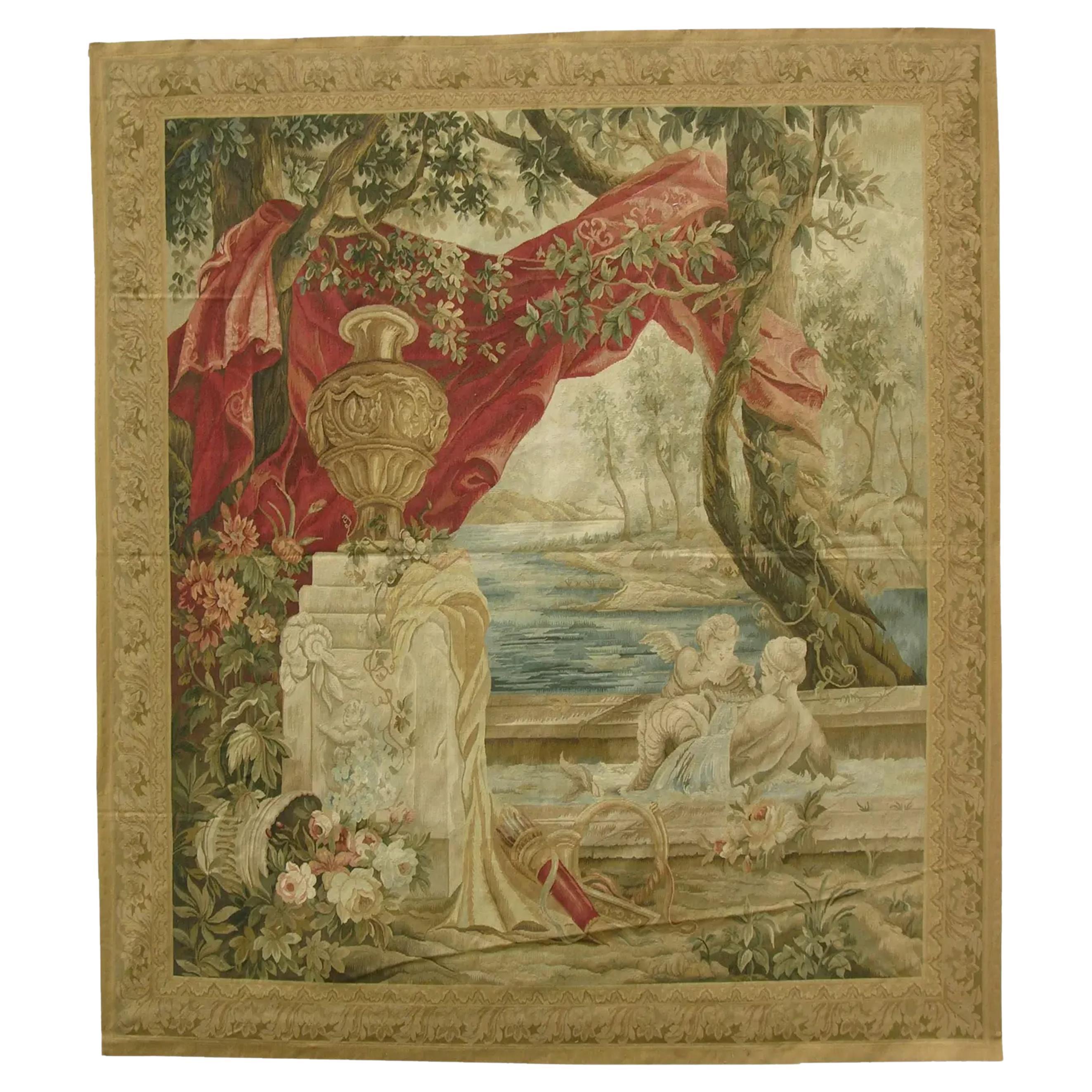 Vintage Woven Scene Tapestry 7.7X6.5 For Sale