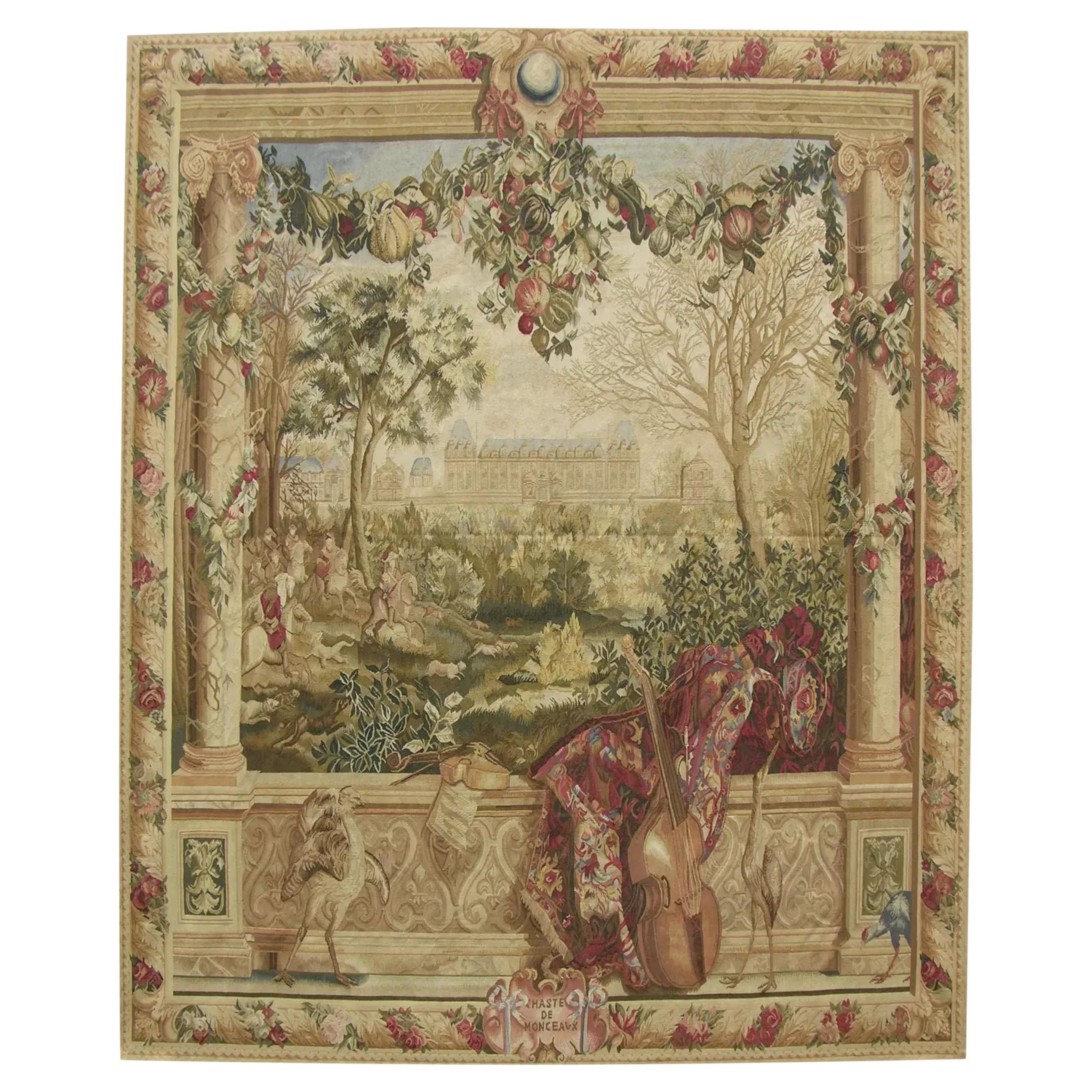 Vintage Woven Scene Tapestry 7.7X6.55 For Sale