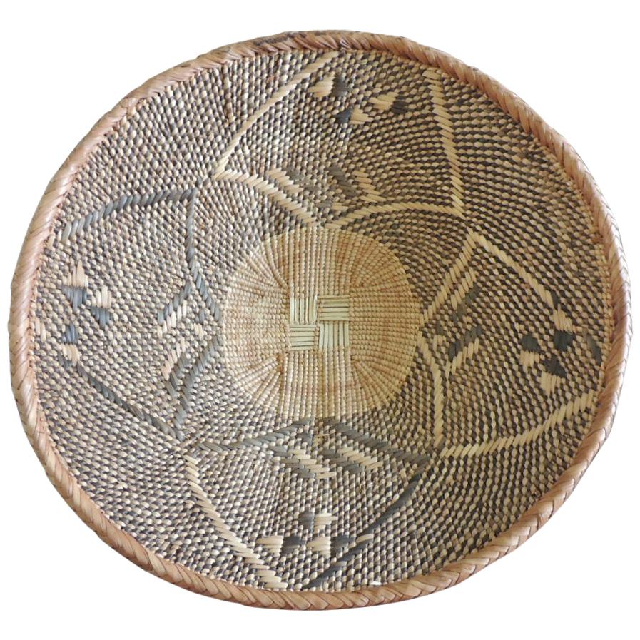 Vintage Woven Seagrass Ethnic Round African Deep Basket at 1stDibs