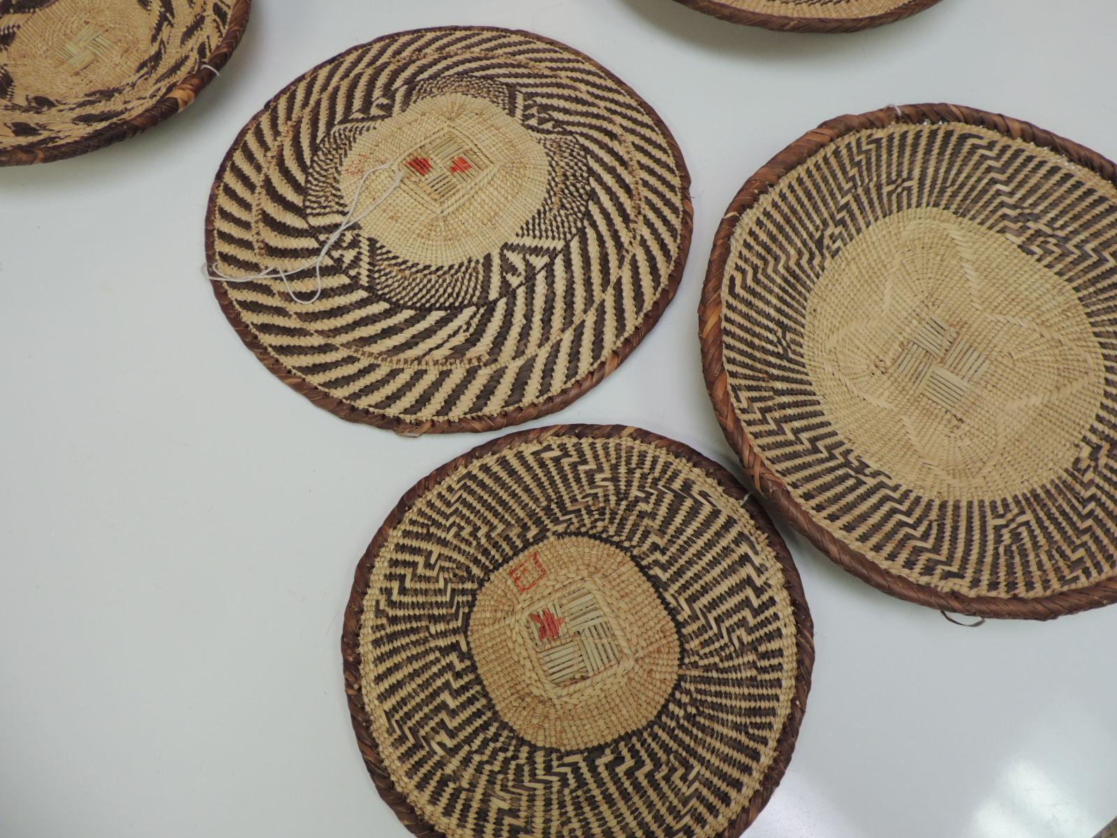 Hand-Woven Vintage Woven Seagrass Ethnic Round African Flat Baskets