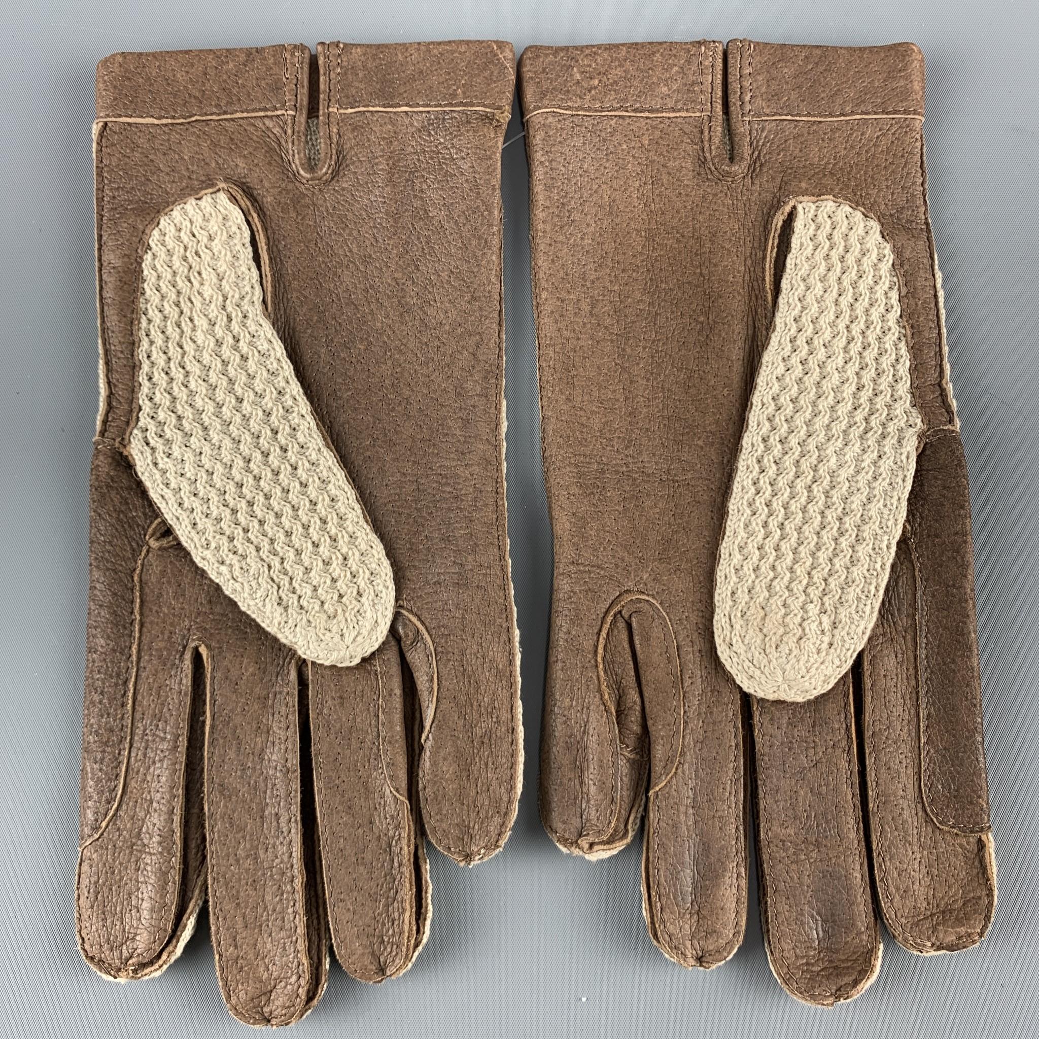 Beige VINTAGE Woven Size 8.5 Taupe Leather Gloves