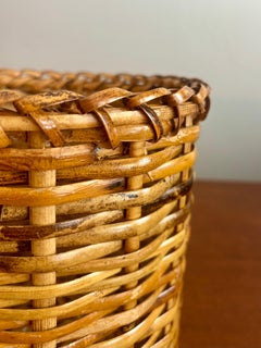 Vintage Woven Split Bamboo Pflanzkorb, 1970er Jahre