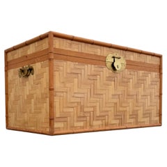Vintage Woven Split Rattan and Faux Bamboo Asian Inspired Trunk