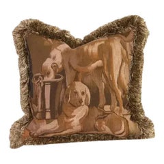 Vintage Woven Tapestry Pillow mit linksgerichteten Hunden in Ruhe - Figural Textile