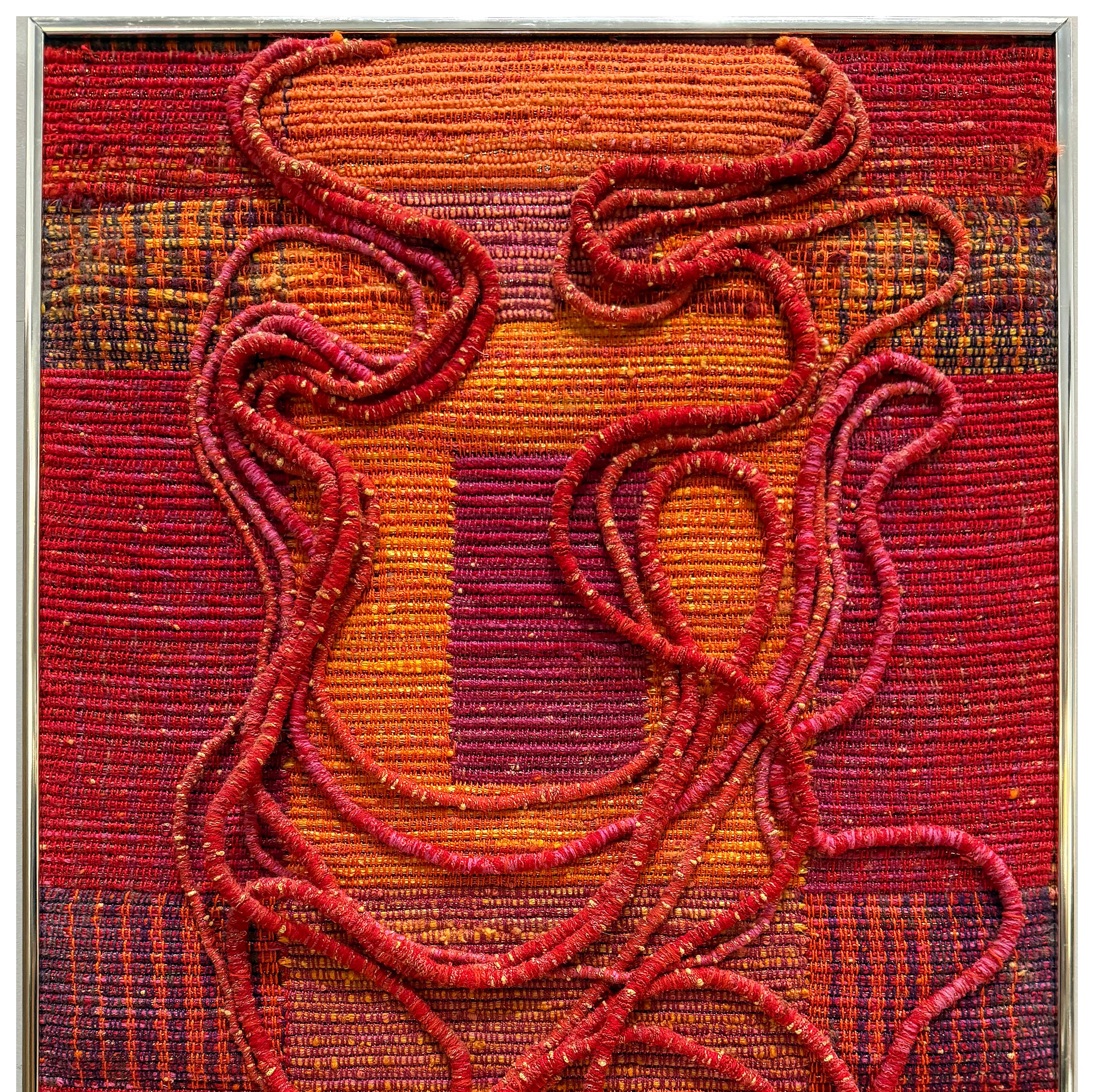 Vintage Woven Textile Art Wandskulptur nach Sheila Hicks, gerahmt (amerikanisch) im Angebot