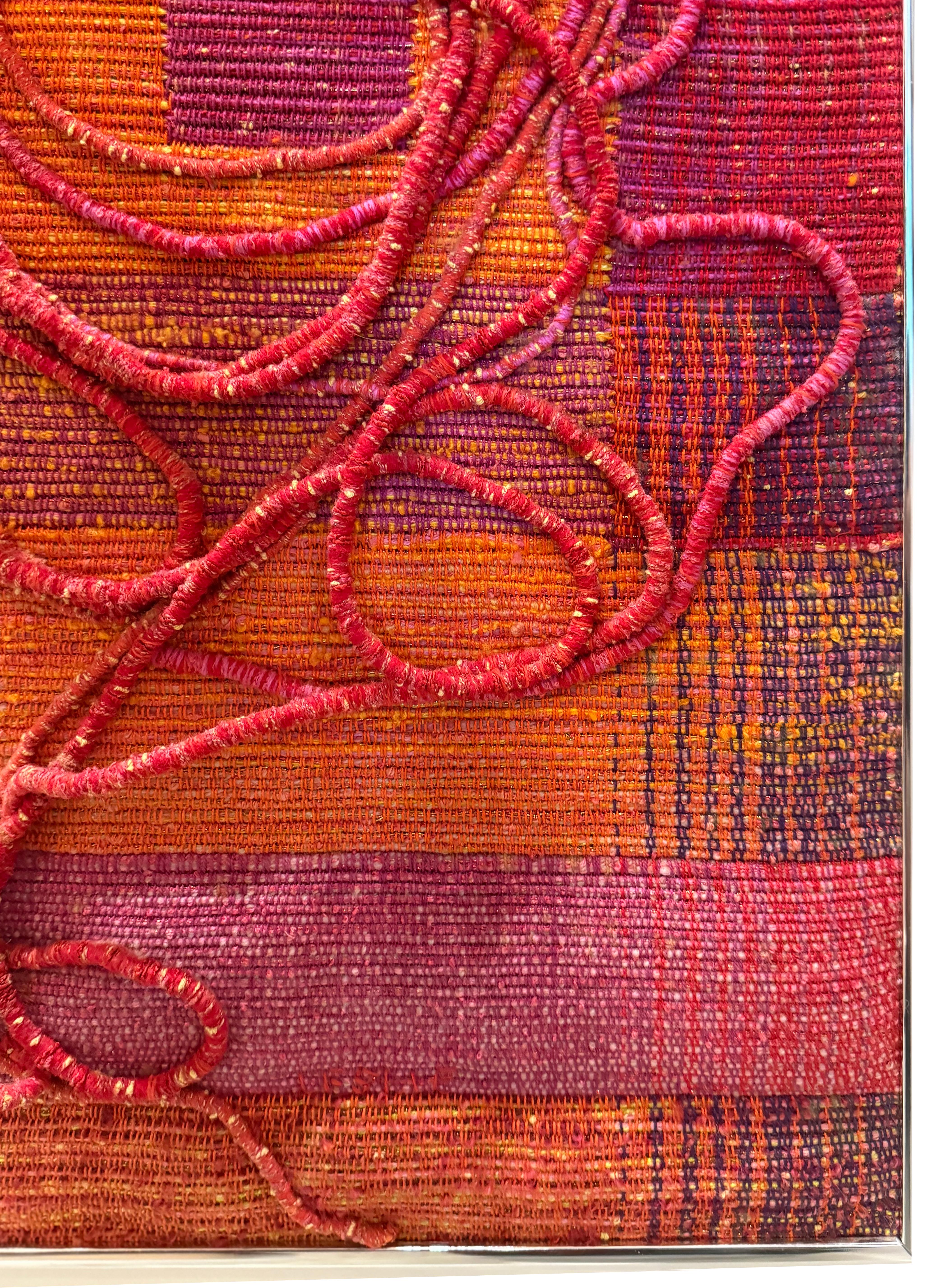 Vintage Woven Textile Art Wandskulptur nach Sheila Hicks, gerahmt (Ende des 20. Jahrhunderts) im Angebot
