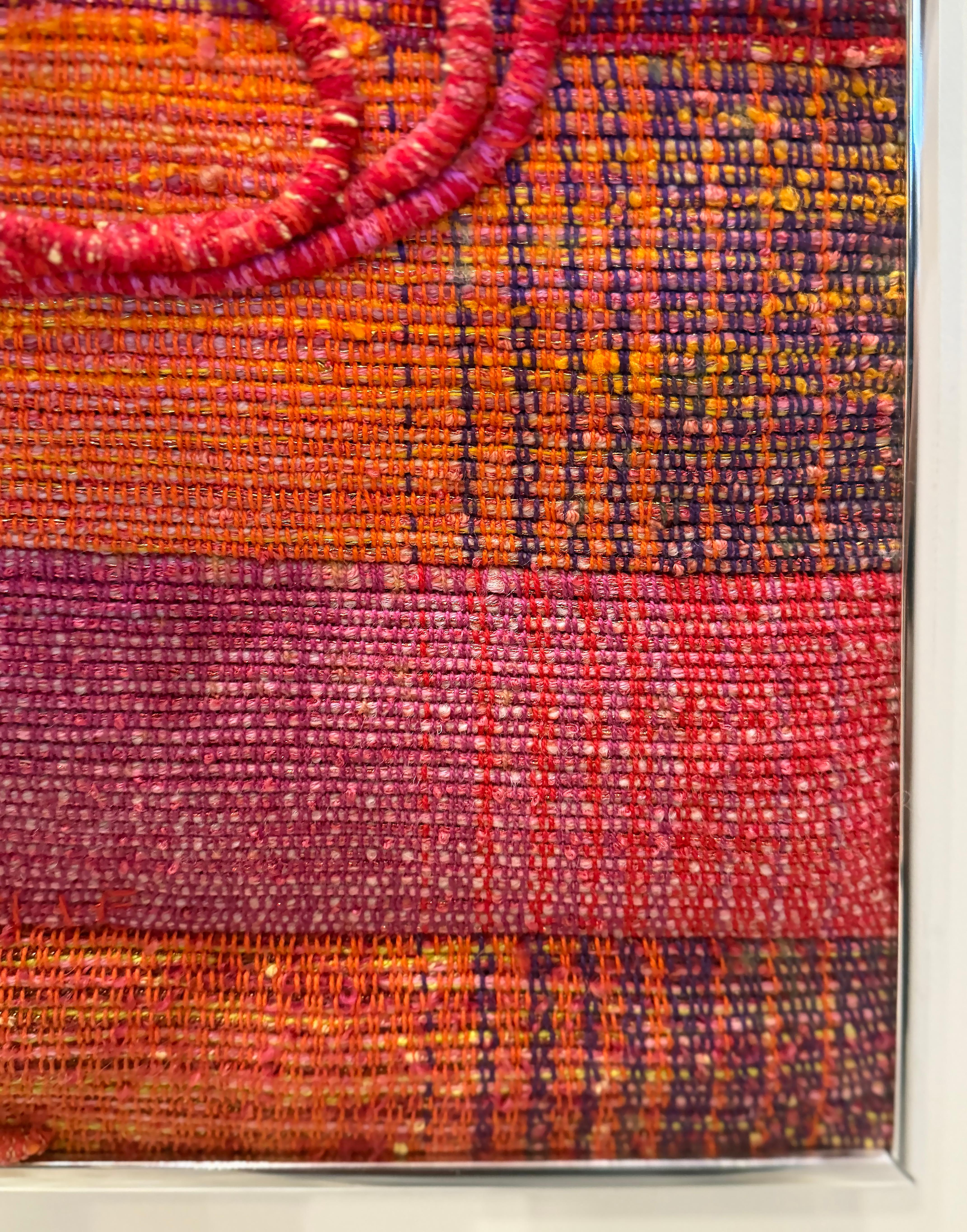 Vintage Woven Textile Art Wandskulptur nach Sheila Hicks, gerahmt (Metall) im Angebot