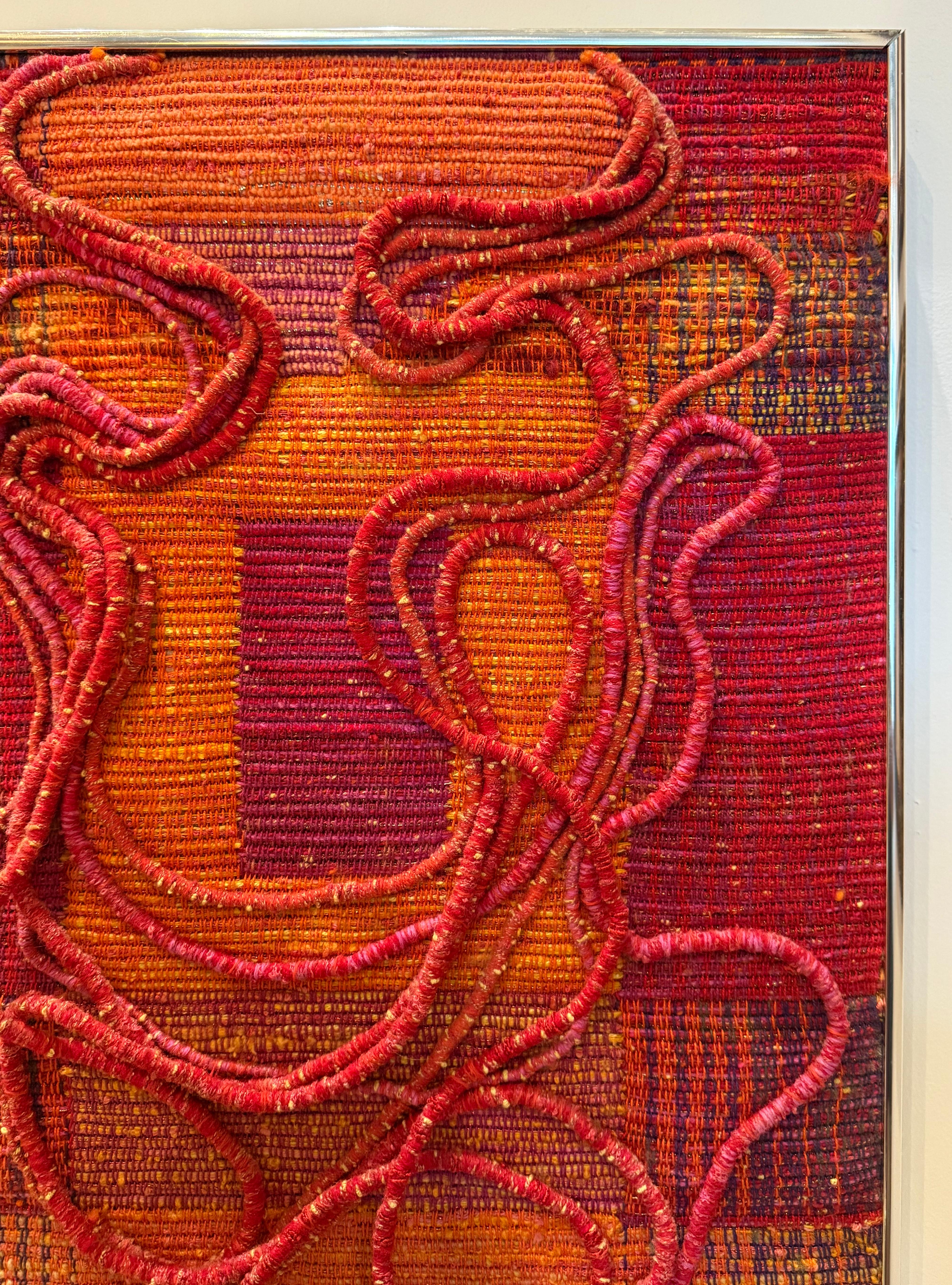 Vintage Woven Textile Art Wandskulptur nach Sheila Hicks, gerahmt im Angebot 1