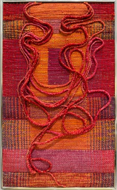 Vintage Woven Textile Art Wall Sculpture After Sheila Hicks, Framed