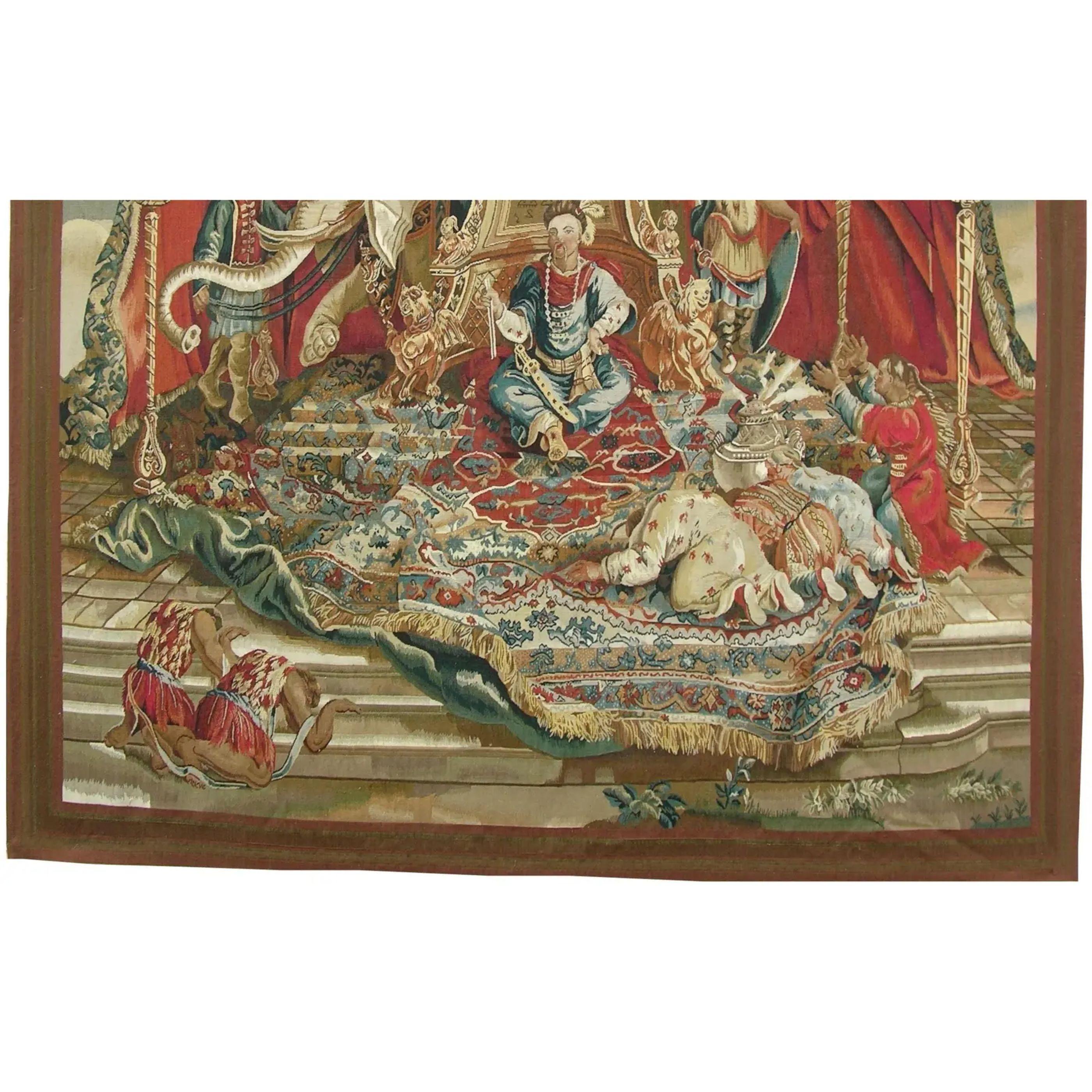 Unknown Vintage Woven Throne Scene Tapestry 7.9X6.9 For Sale