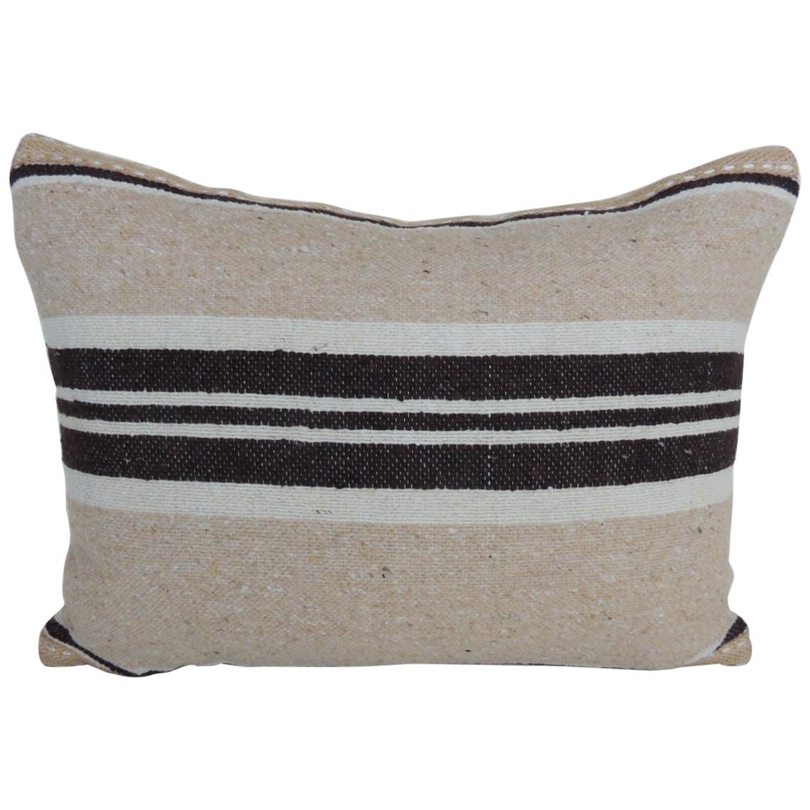 Vintage Green and Natural Woven Trim Decorative Round Roll Bolster