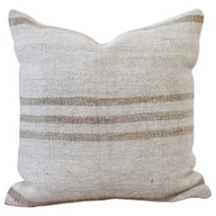 Vintage Woven Turkish Hemp Pillow in Natural with Tan Stripes