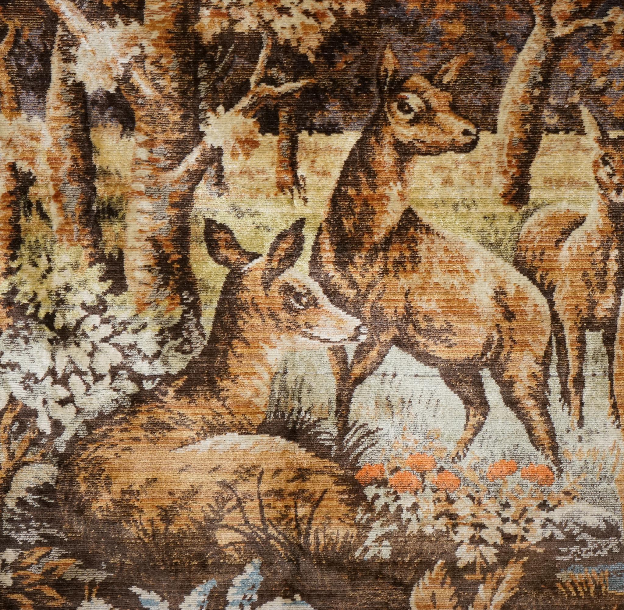 VINTAGE GEWEBTE WANDTAPESTRY WALDSTIERE & HIRSCHSZENE RUSTIC HUNTiNG LODGE im Angebot 4