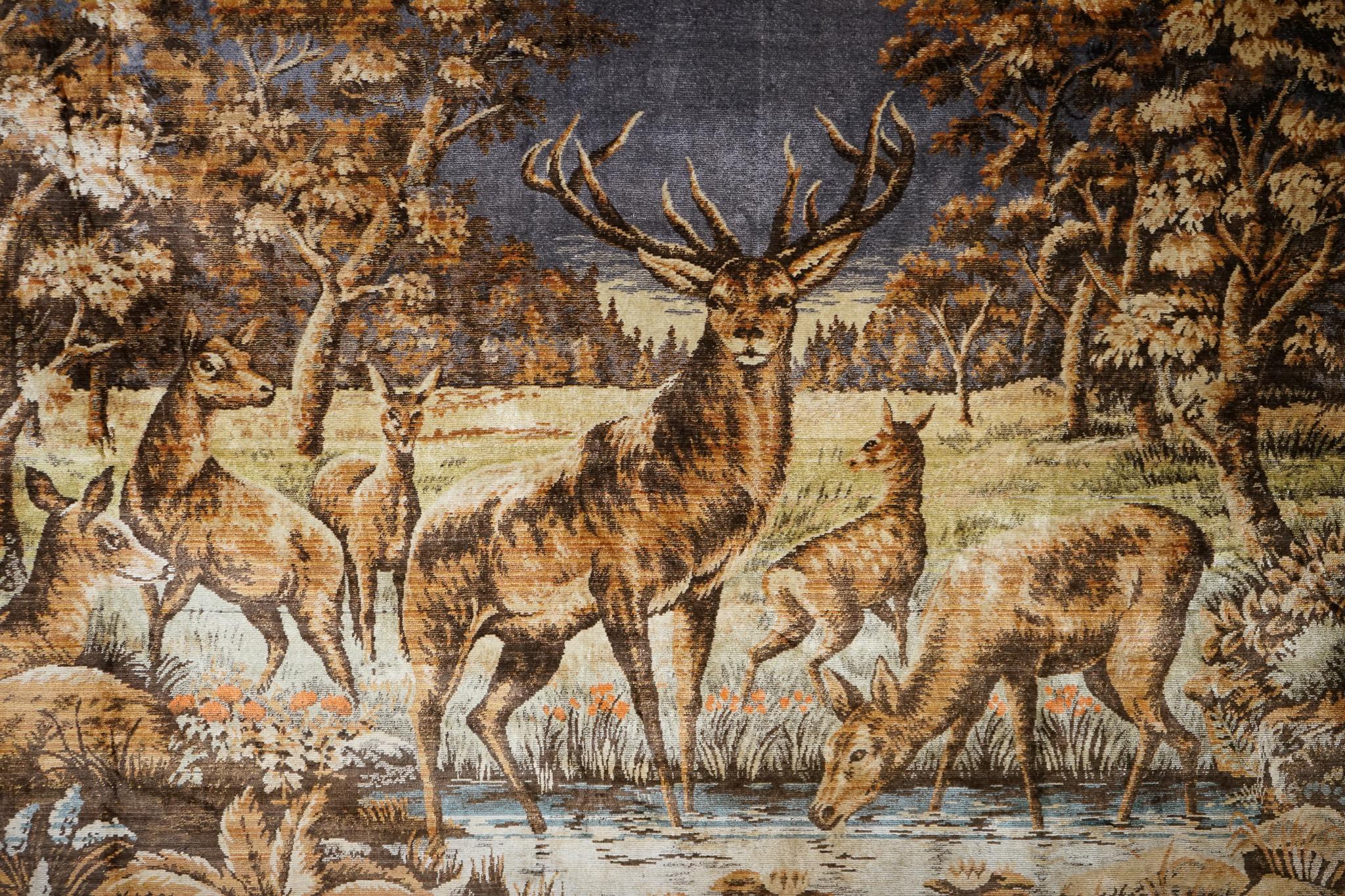 VINTAGE GEWEBTE WANDTAPESTRY WALDSTIERE & HIRSCHSZENE RUSTIC HUNTiNG LODGE im Angebot 5