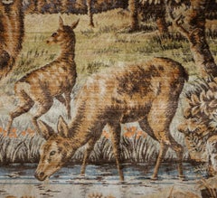 VINTAGE WOVEN WALL TAPESTRY WOODLAND STAG & DEER SCENE RUSTIC HUNTiNG LODGE